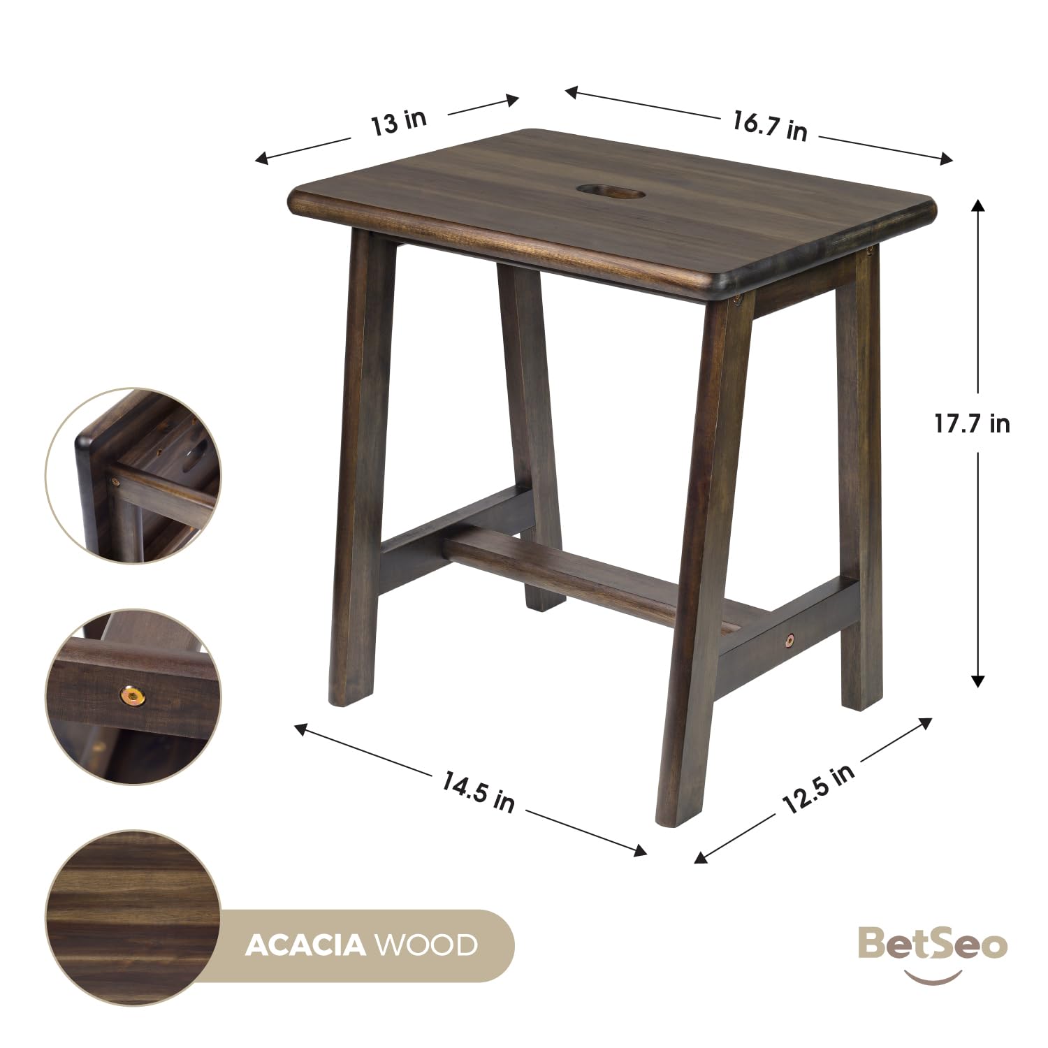 BETSEO Acacia stool top-down walnut, smooth surface for makeup or decor