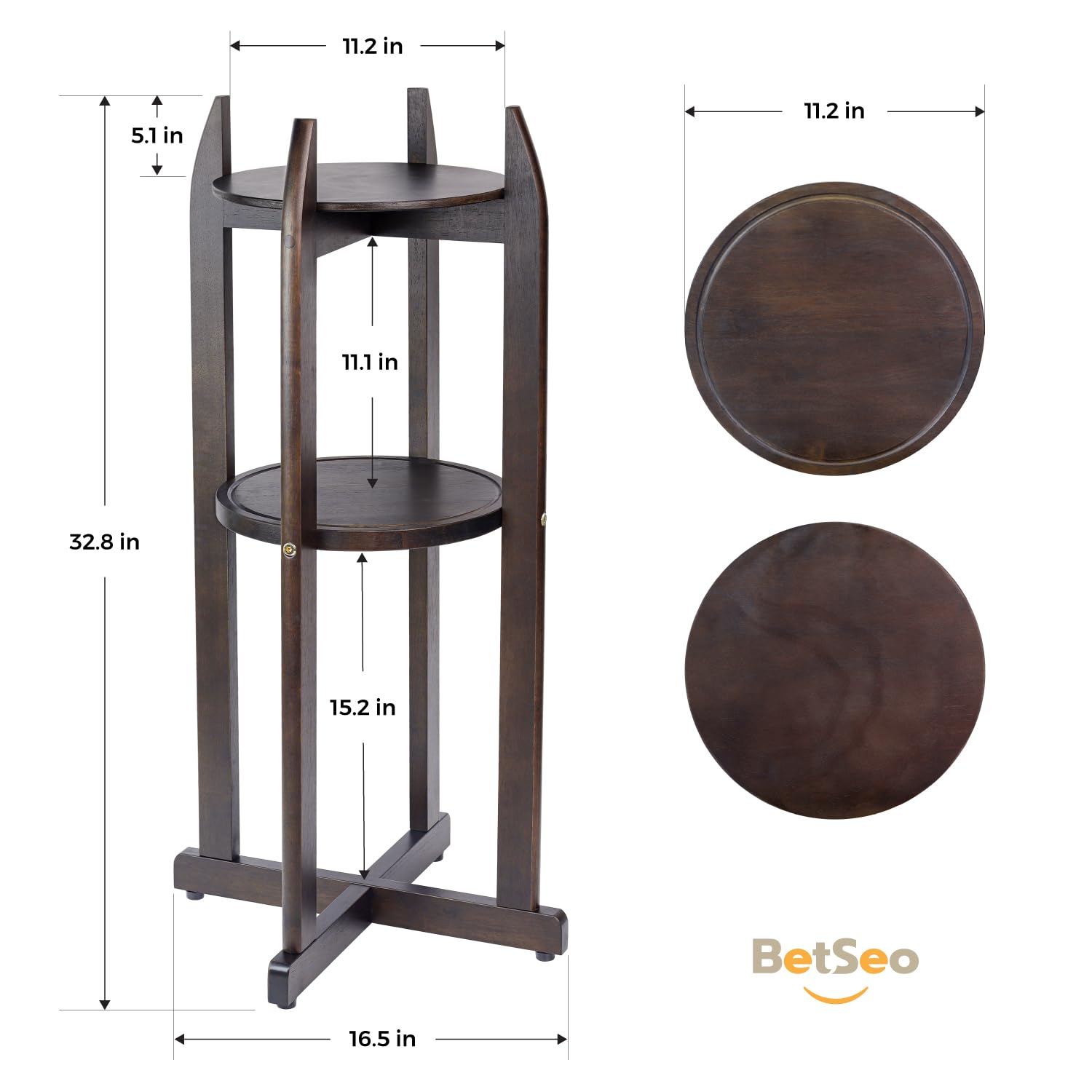 BETSEO floor stand with two round shelves for extra storage.