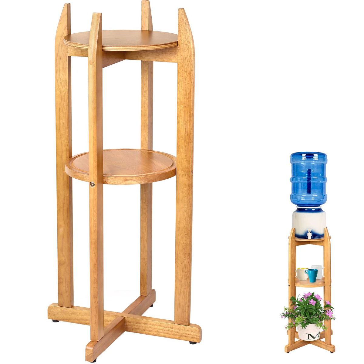 BETSEO natural solid wood water dispenser stand front view, stable and accessible