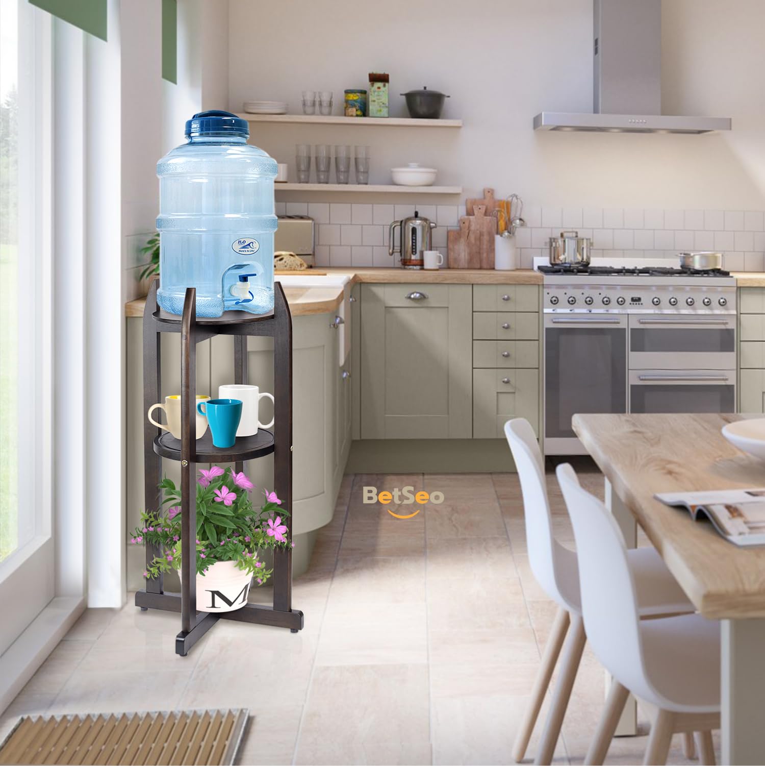 BETSEO walnut stand complements kitchens and living spaces and offices.