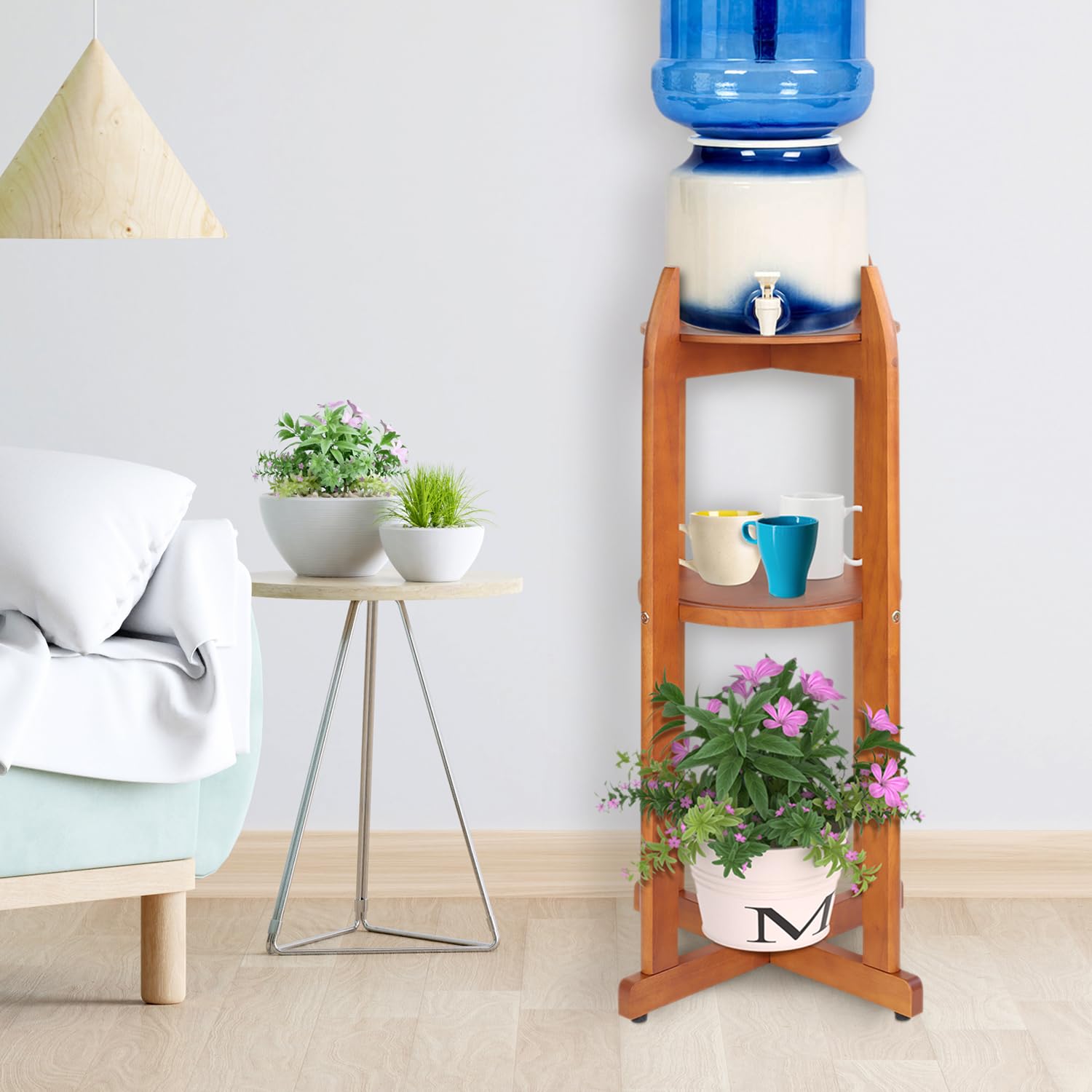 BETSEO wood stand keeps dispensers within easy reach