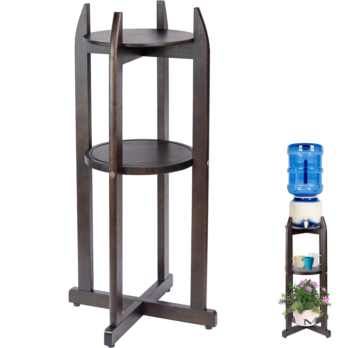 BETSEO water dispenser stand in walnut finish with a front view for elevated, tidy setup.