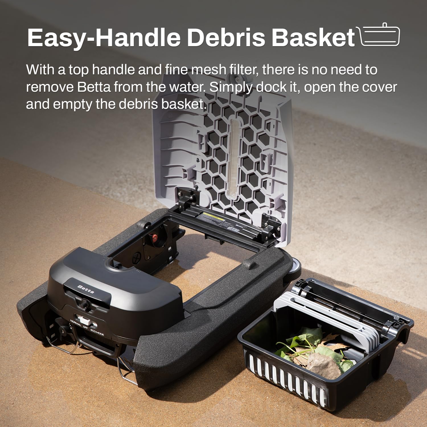 Betta Flex large debris basket with top handle for easy emptying