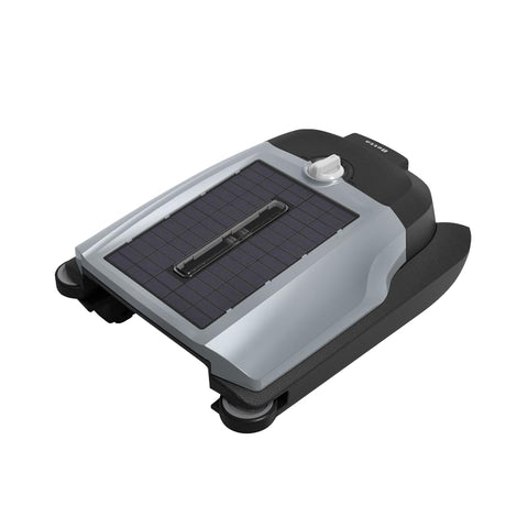 Betta Flex solar-powered skimmer front view in grey gliding to collect debris