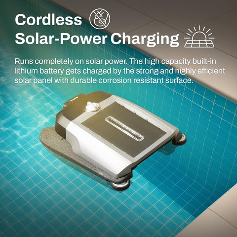 Betta Flex side view shows cordless operation powered by sun for pool care