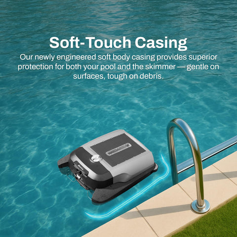 Betta Flex soft-touch casing brushes pool sides gently while collecting debris