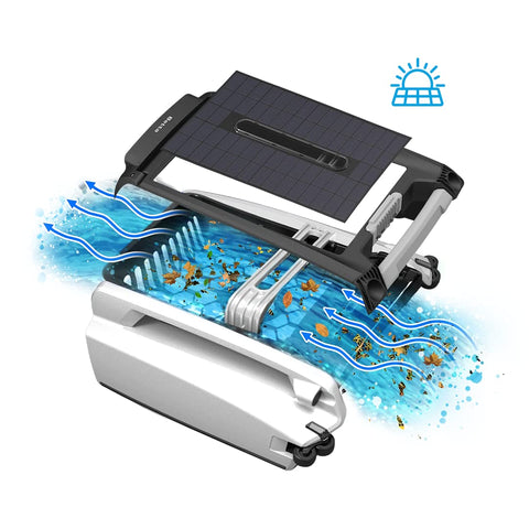 Betta SE solar skimmer large debris basket enables easy emptying.