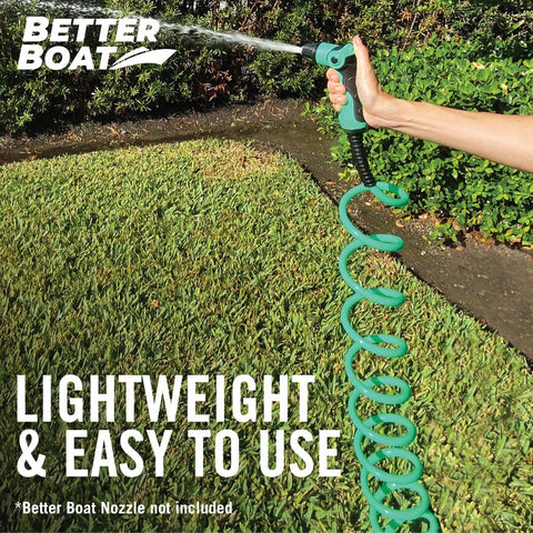 Better Boat expandable hose provides flexible washing from garden to boat deck.