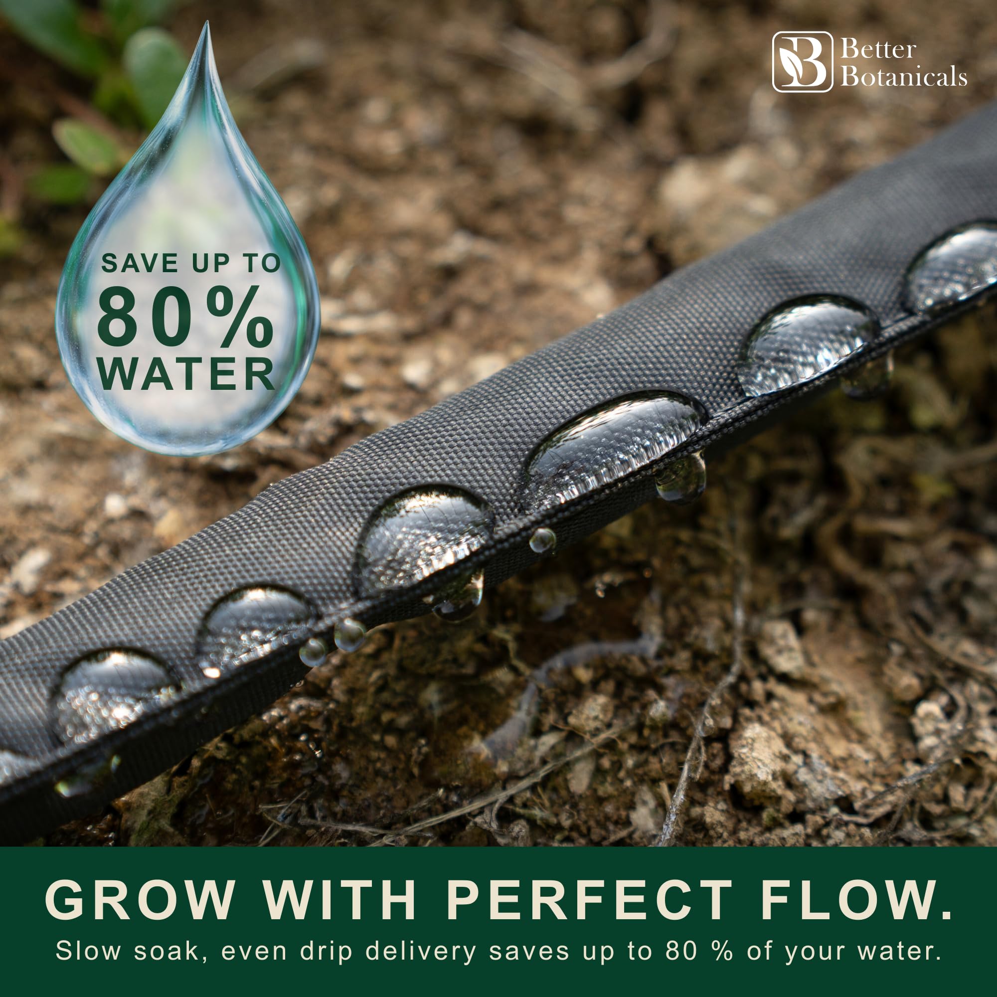 Better Botanicals flat hose placed in a garden bed for discreet watering