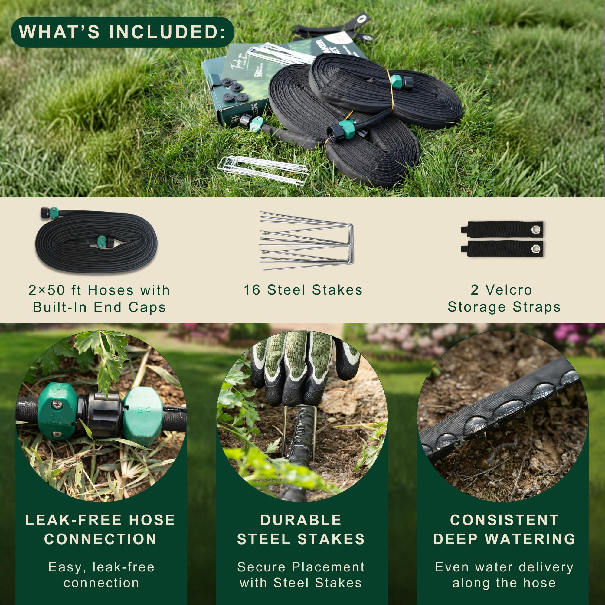 Better Botanicals two 50 ft connectable hoses extended for larger beds