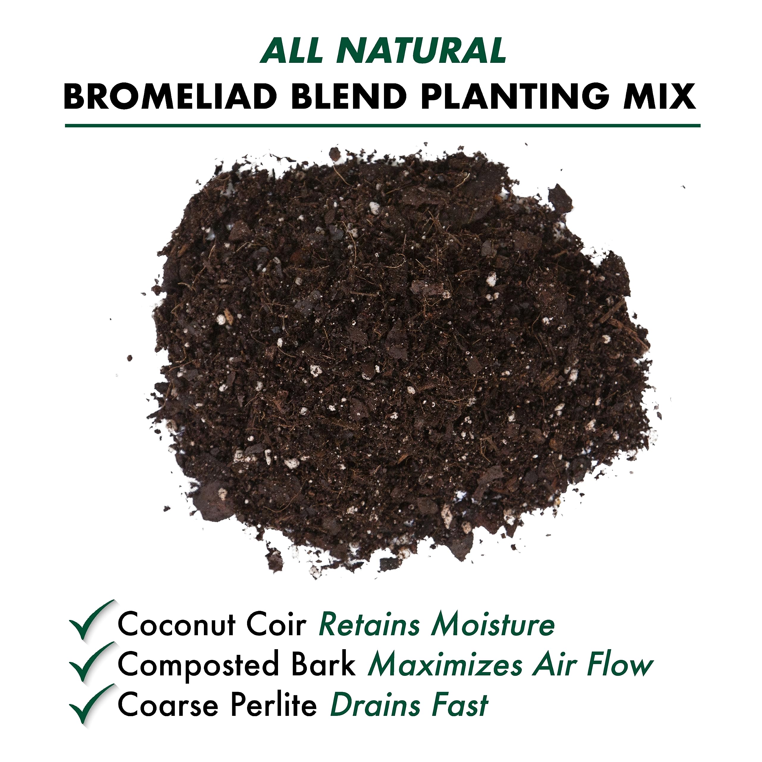 Better-Gro Bromeliad Blend 8 Qt micro-nutrients detail indicates balanced nourishment.
