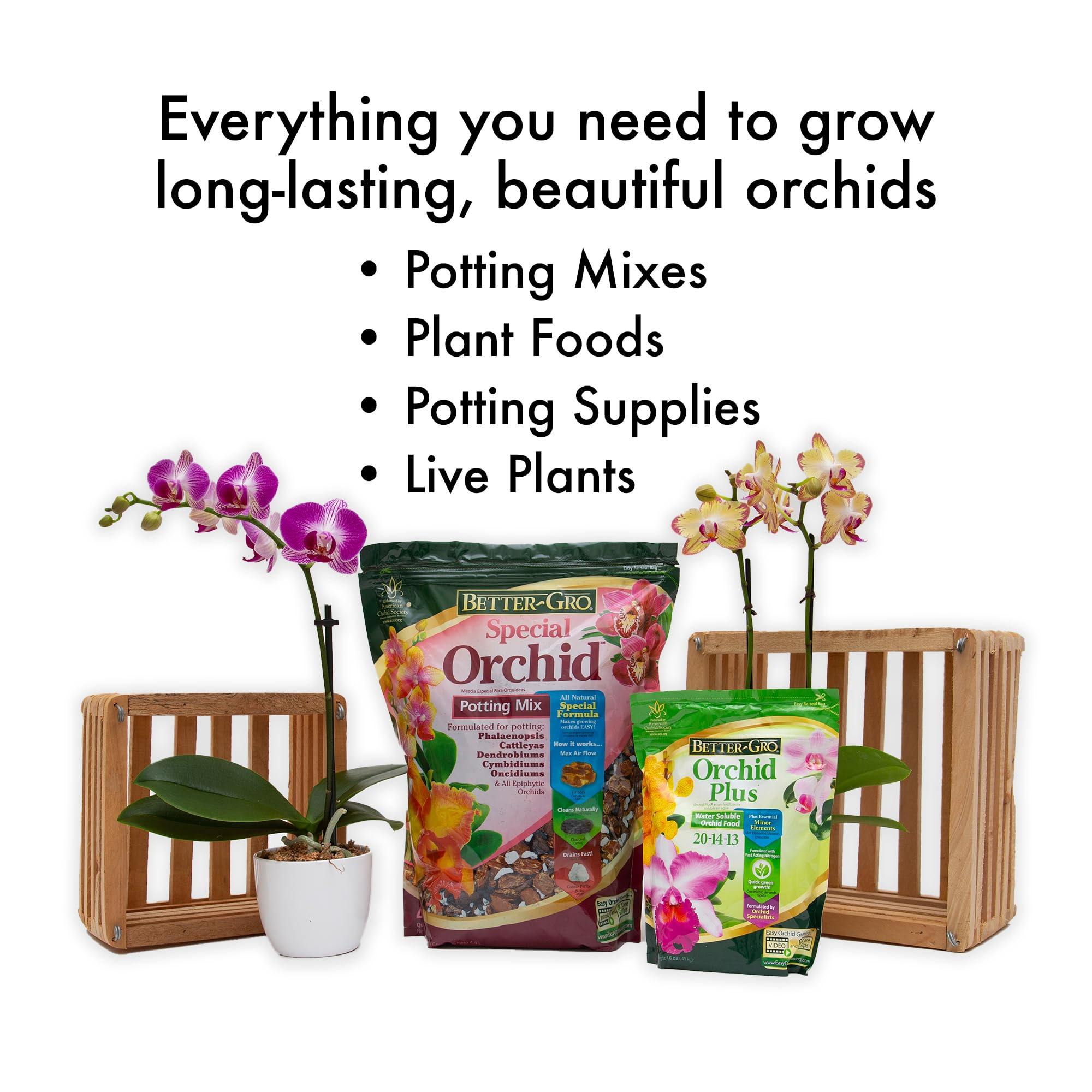 Better-Gro Orchid Plus complements bloom boosters for vibrant orchid displays.