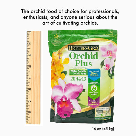 Better-Gro Orchid Plus dosing guide shows teaspoon-per-gallon clarity for weekly feeds.