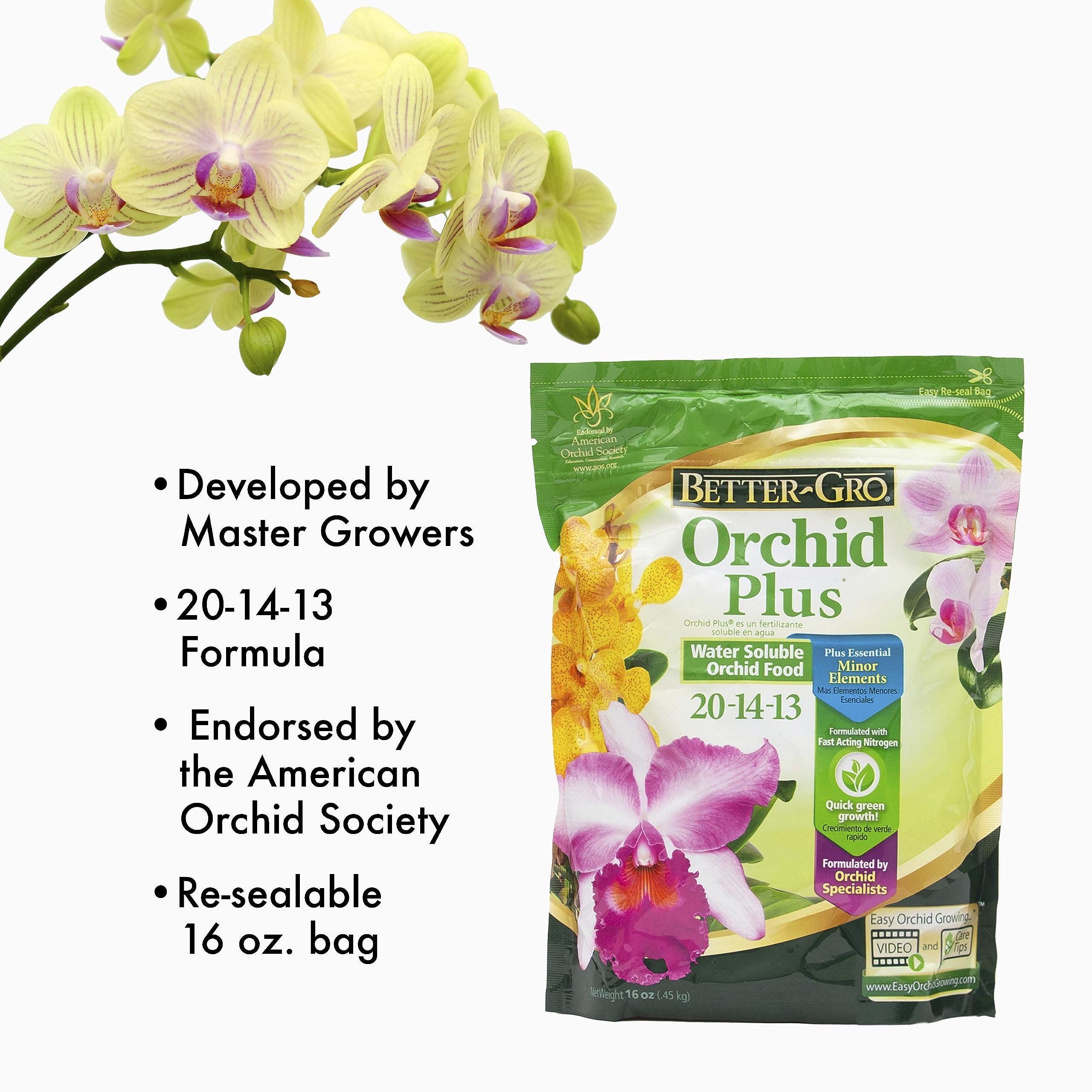 Better-Gro Orchid Plus resealable bag keeps fertilizer fresh between uses.