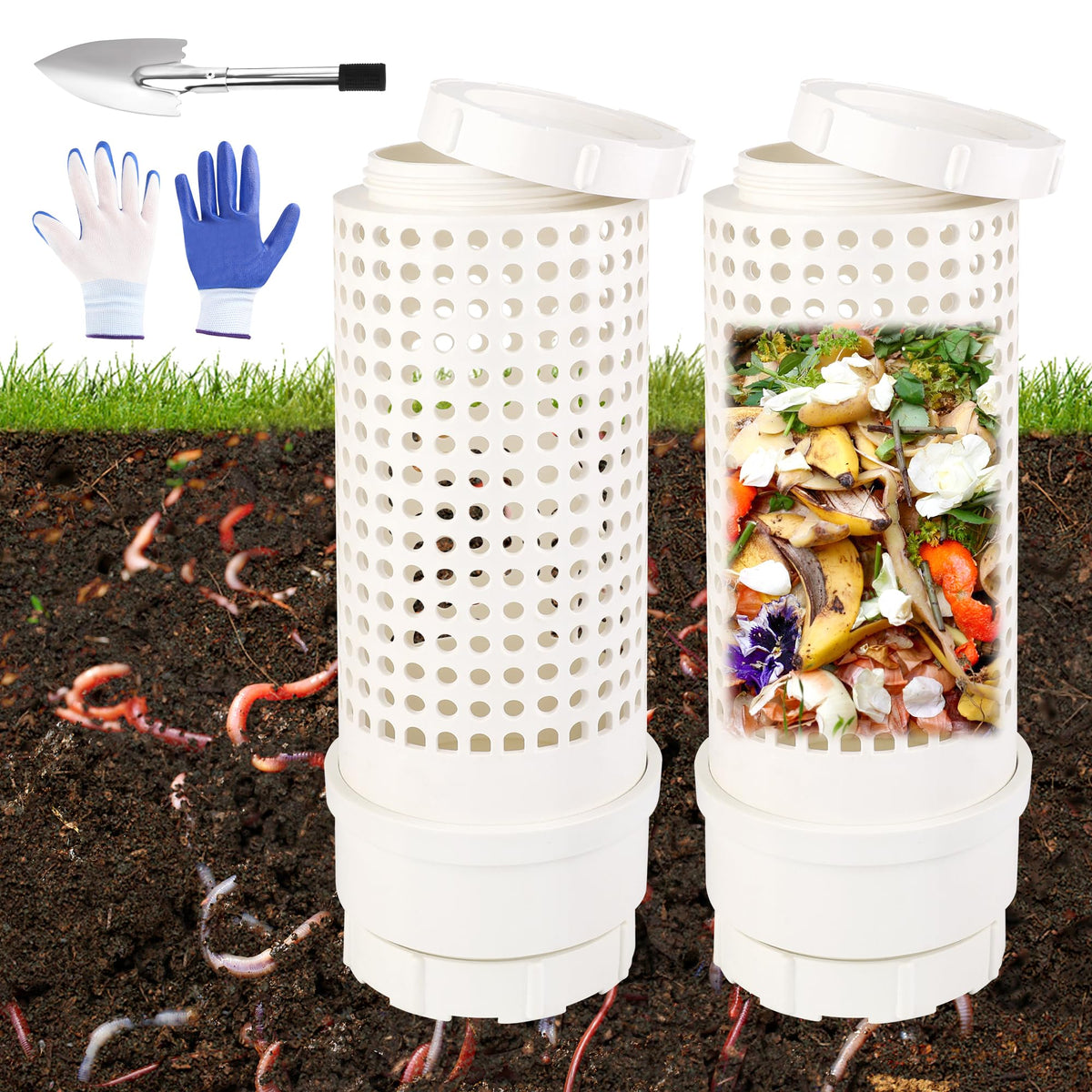 Bettoor 2-pack inground worm composter bin in garden ready to process waste