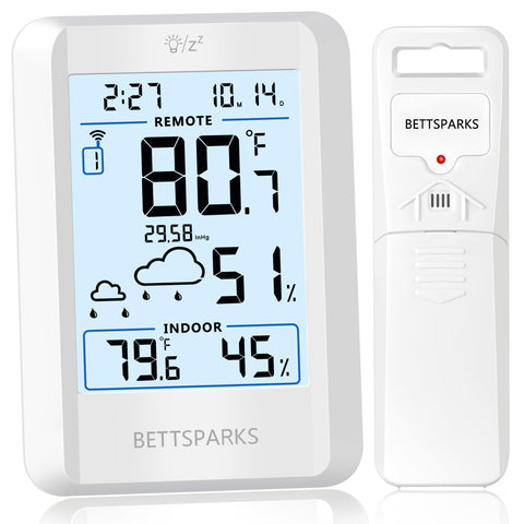 Bettsparks indoor-outdoor thermometer display with large digits for easy reading.