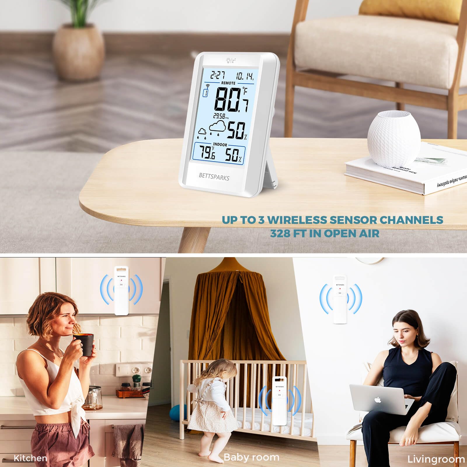 Bettsparks table-top and wall-mount compatible weather station setup.