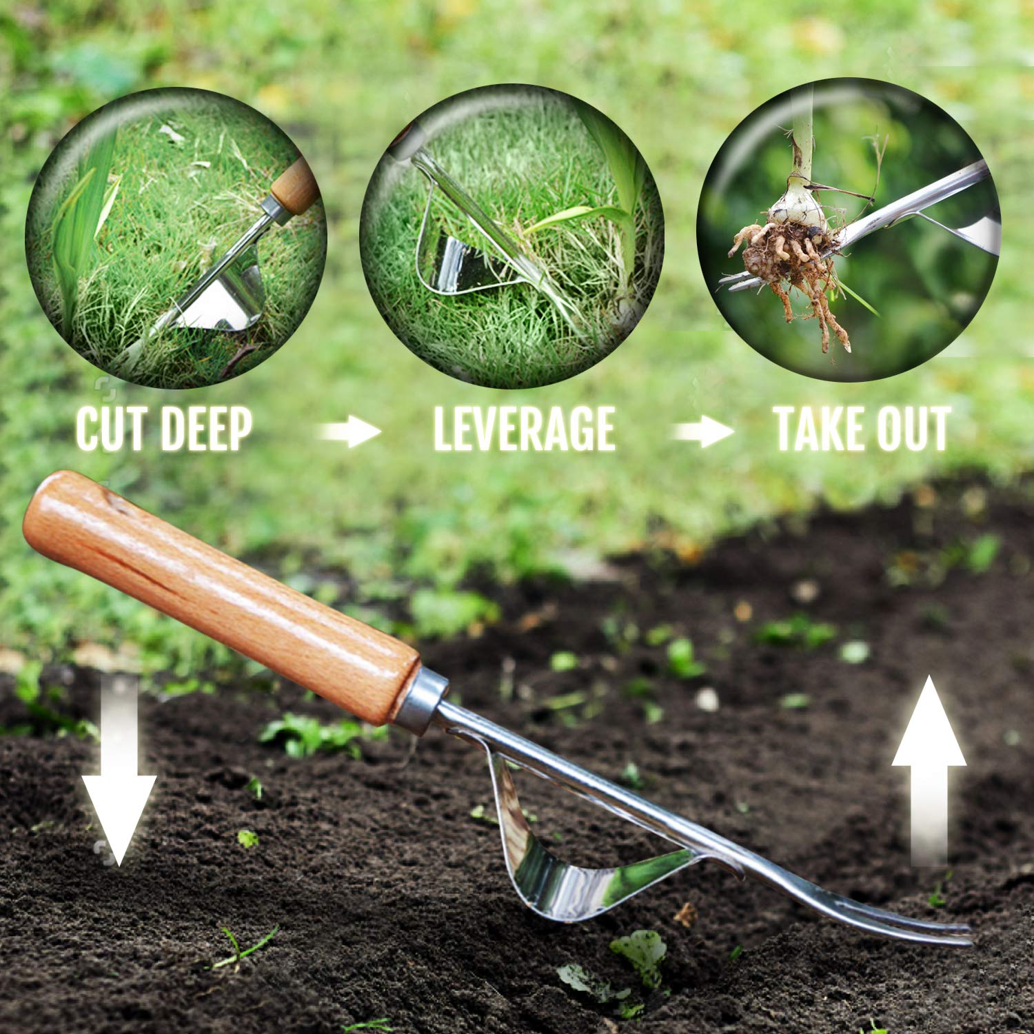 Betus Manual Hand Weeder shows chrome-plated steel construction for durability