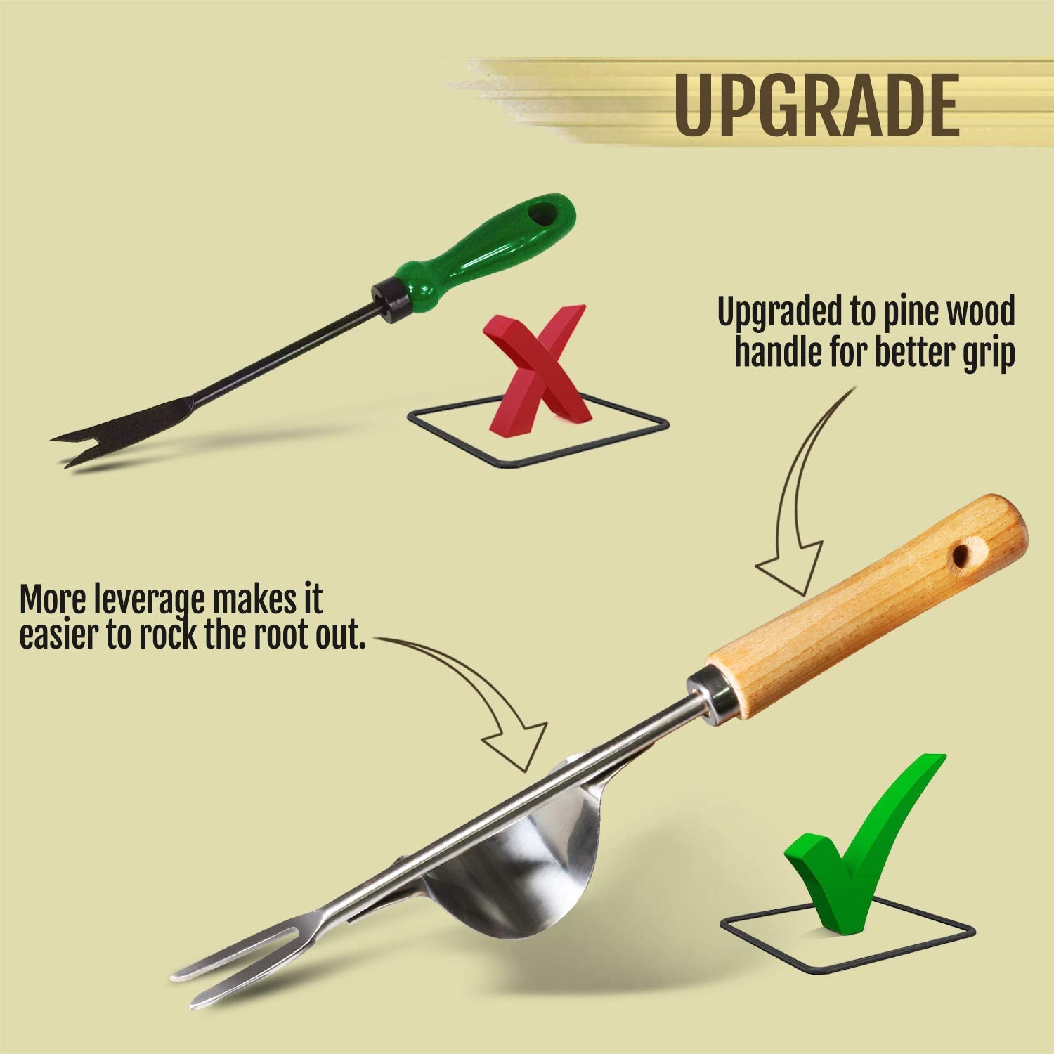 Betus Manual Hand Weeder with wood handle offering a comfortable grip