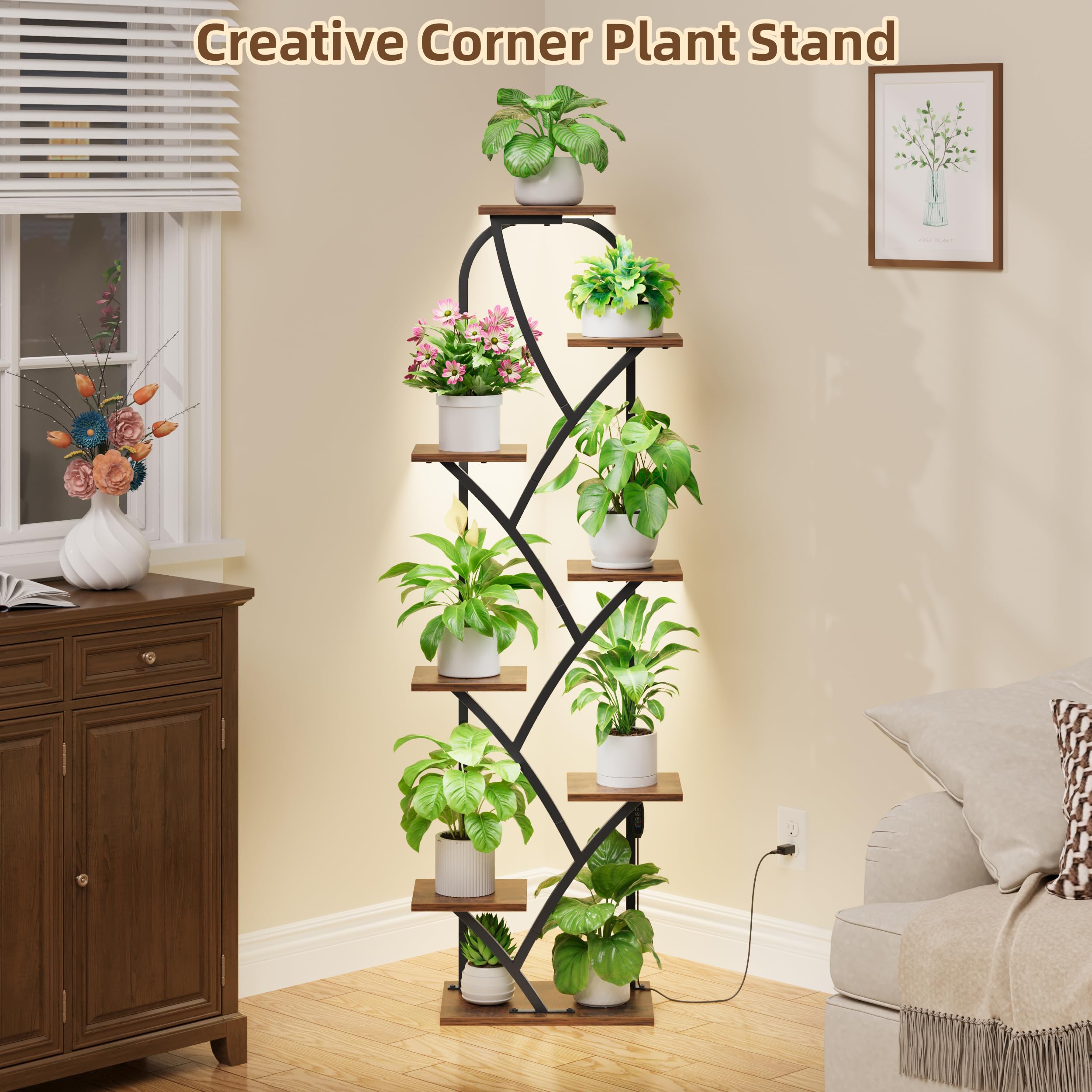 BEVAURORA 8-tier display organizes plants and decor in tight spaces.