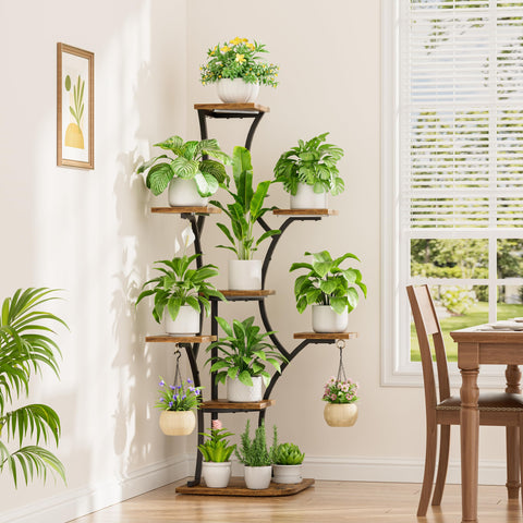 BEVAURORA corner plant stand with grow lights, 8-tier view highlighting vertical planting space