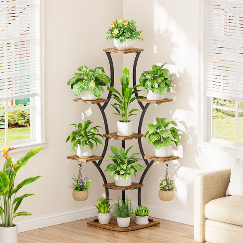 BEVAURORA corner plant stand with grow lights, gift idea in a modern living room