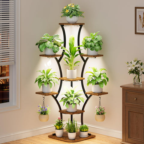 BEVAURORA corner plant stand with grow lights, side angle, compact corner-friendly design