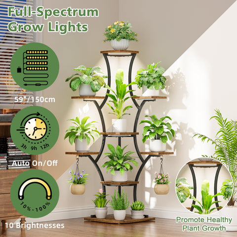BEVAURORA corner plant stand with grow lights, tall rack showcasing 8 levels