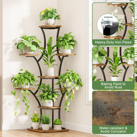 BEVAURORA corner plant stand with grow lights, wood boards detail and moisture resistance