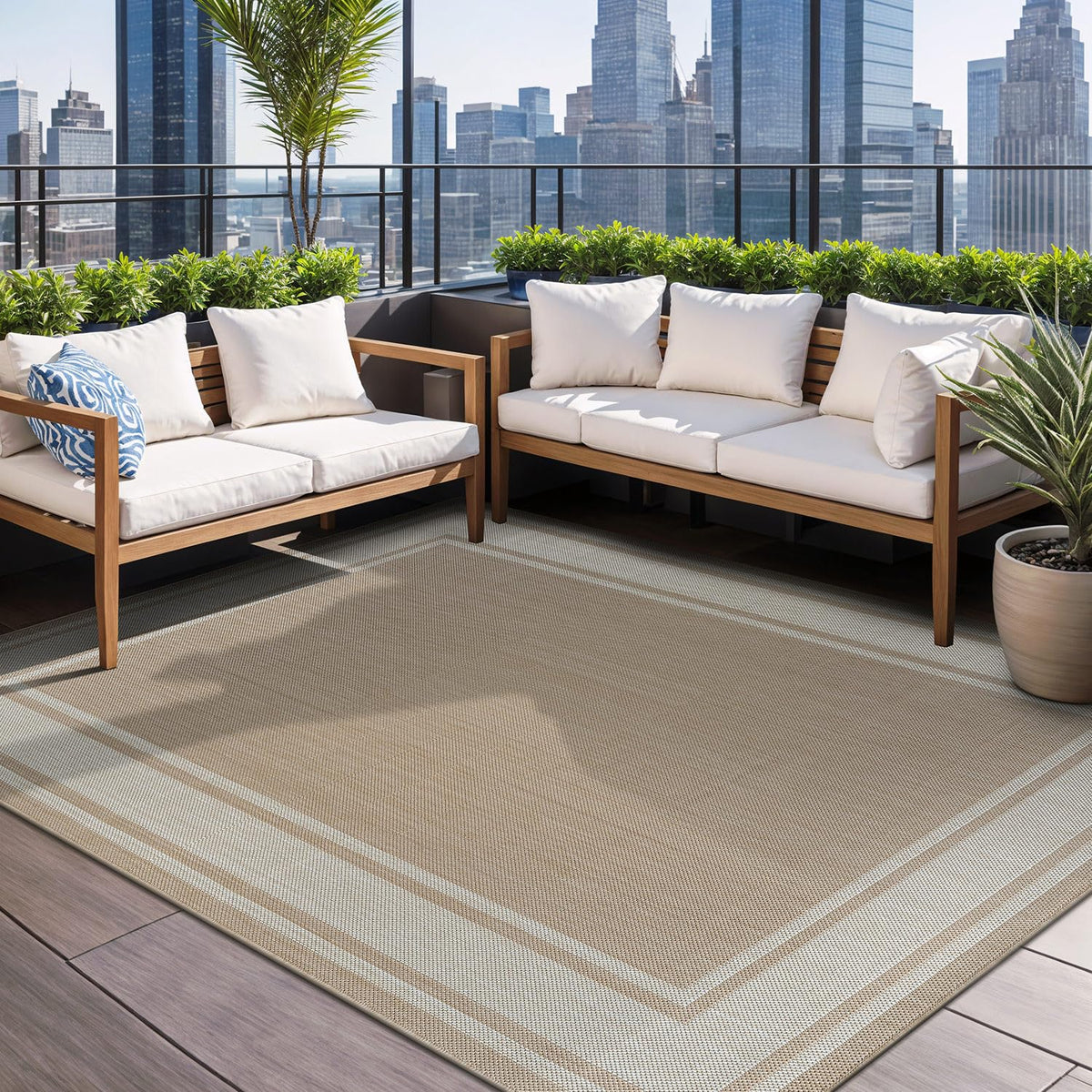 Beverly Rug large outdoor rug 9x12 beige border withstands sun and rain