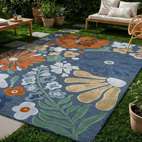 Beverly Rug Midnight floral 5x7: durable outdoor-indoor rug for patio.