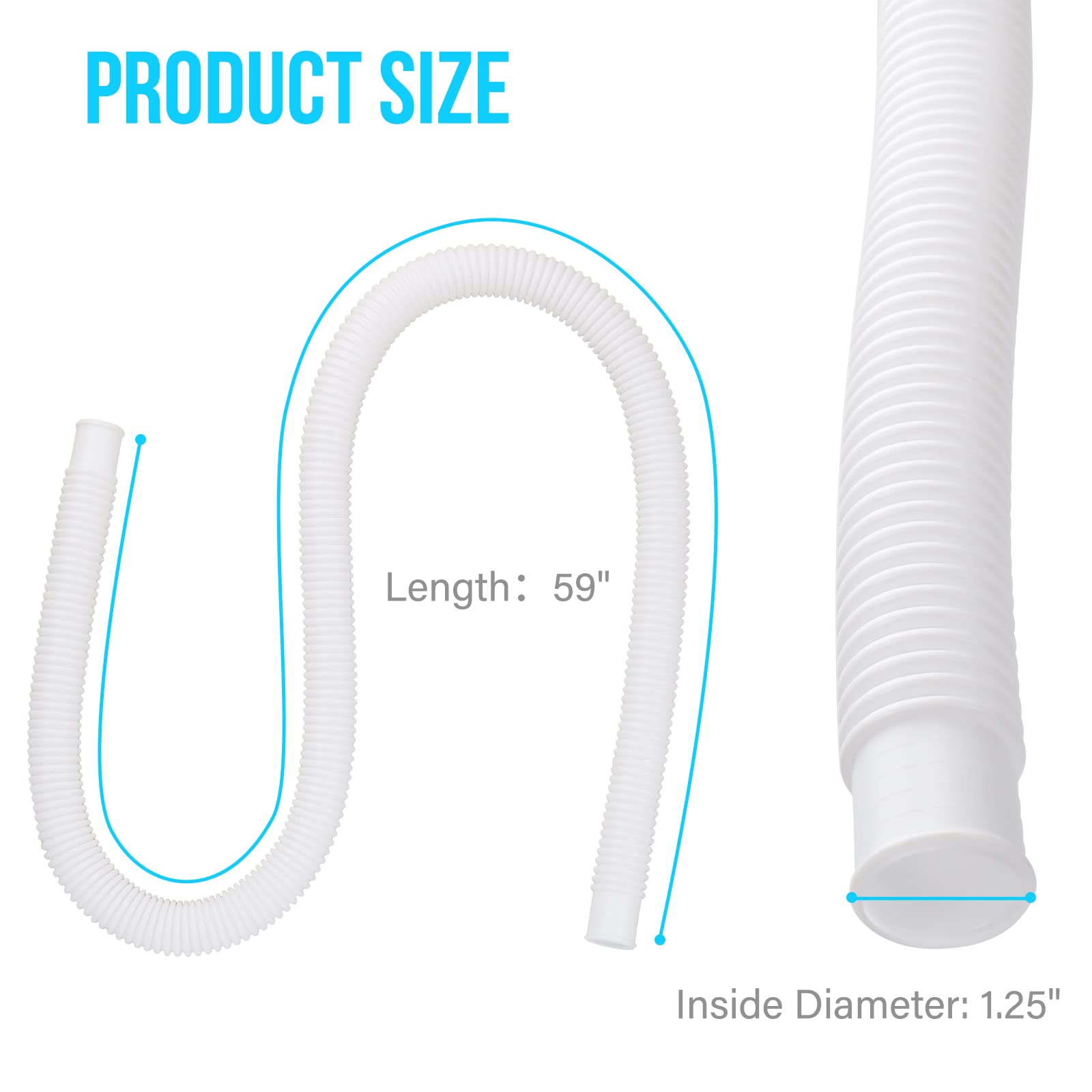 BEWAVE hose length 59 inches, flexible setup for various pool layouts.