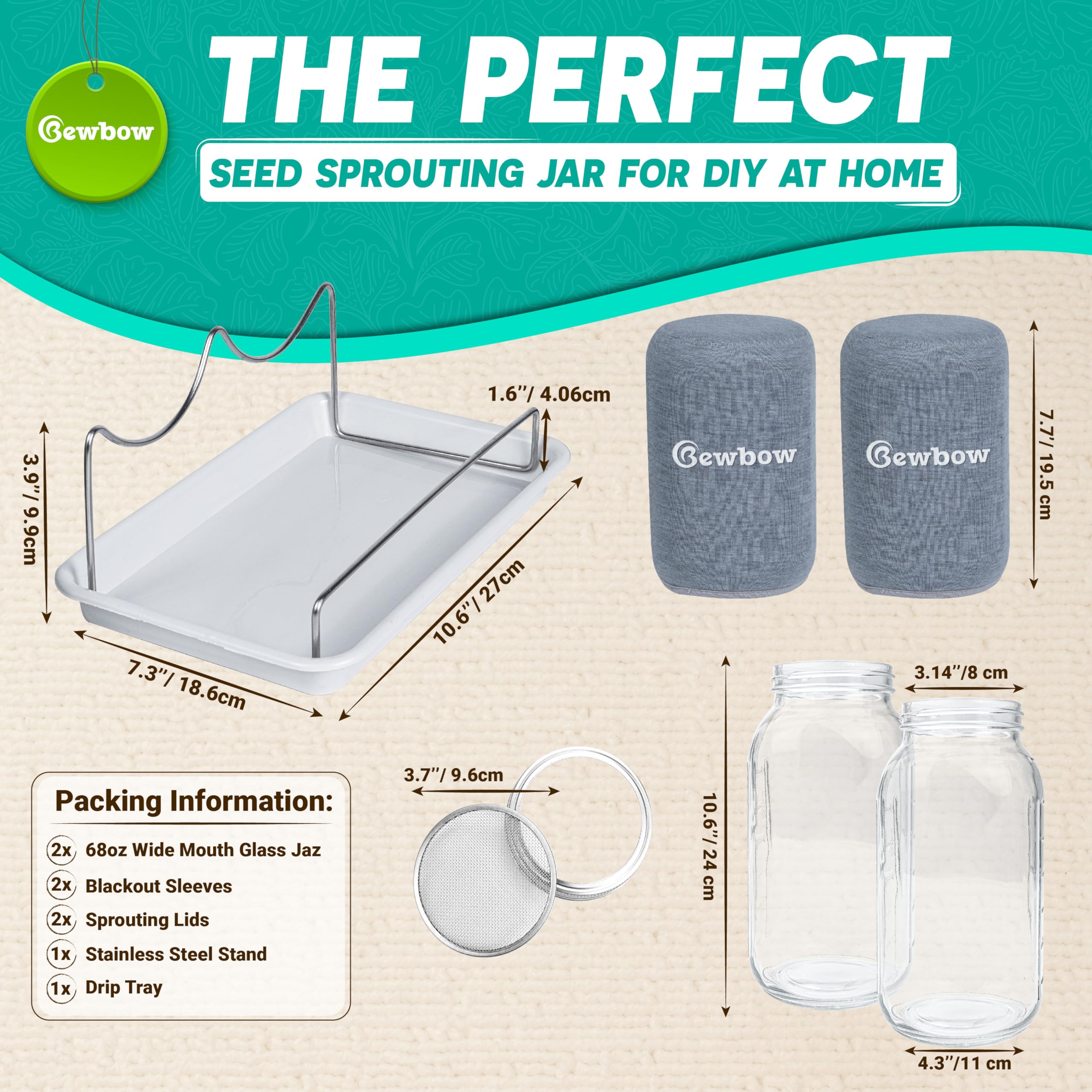 Bewbow 2000ml sprouting jar offers ample capacity for batch harvests