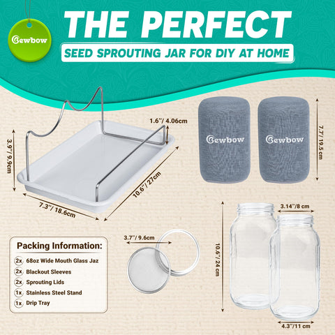 Bewbow 2000ml sprouting jar offers ample capacity for batch harvests