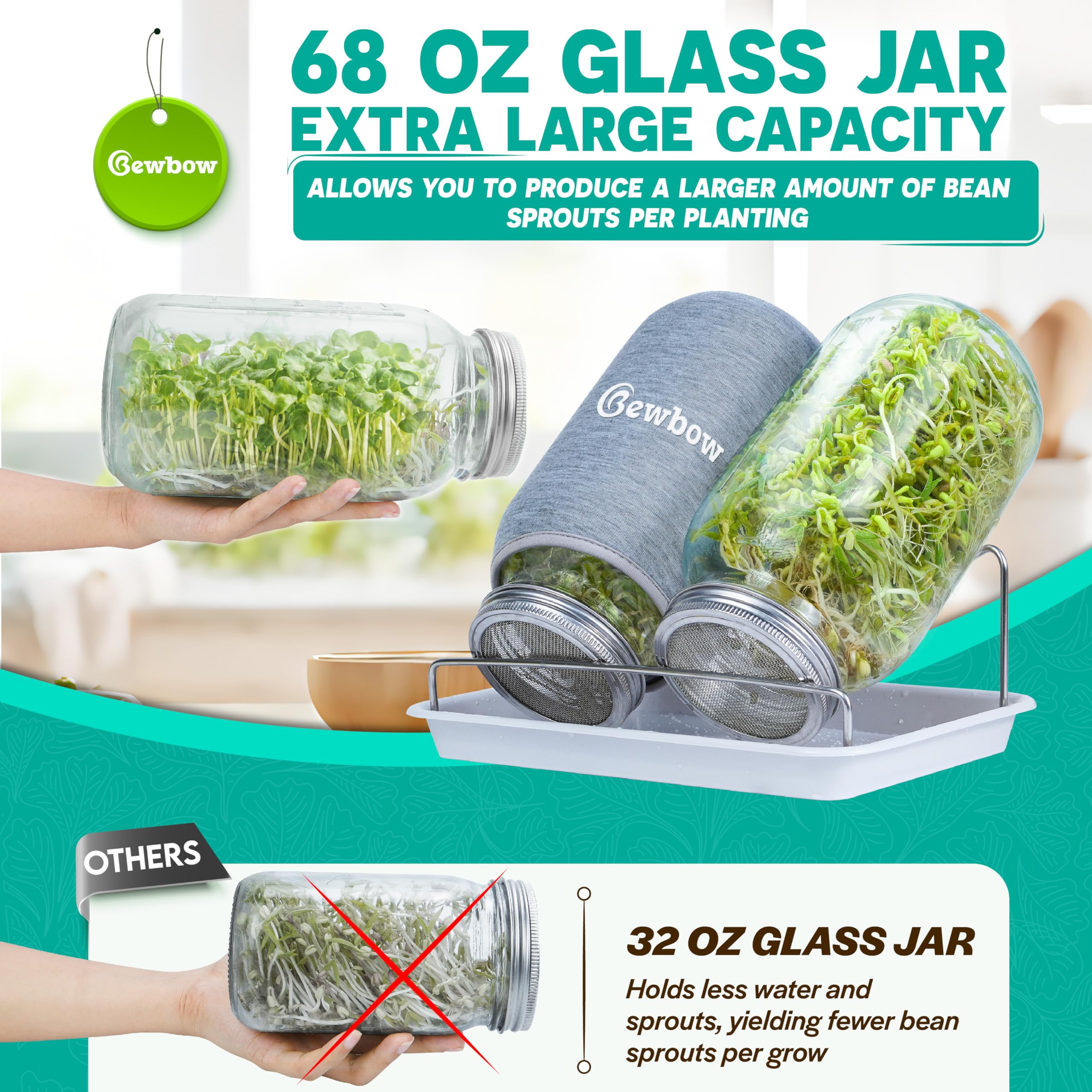 Bewbow drain tray keeps excess water away for clean sprouts