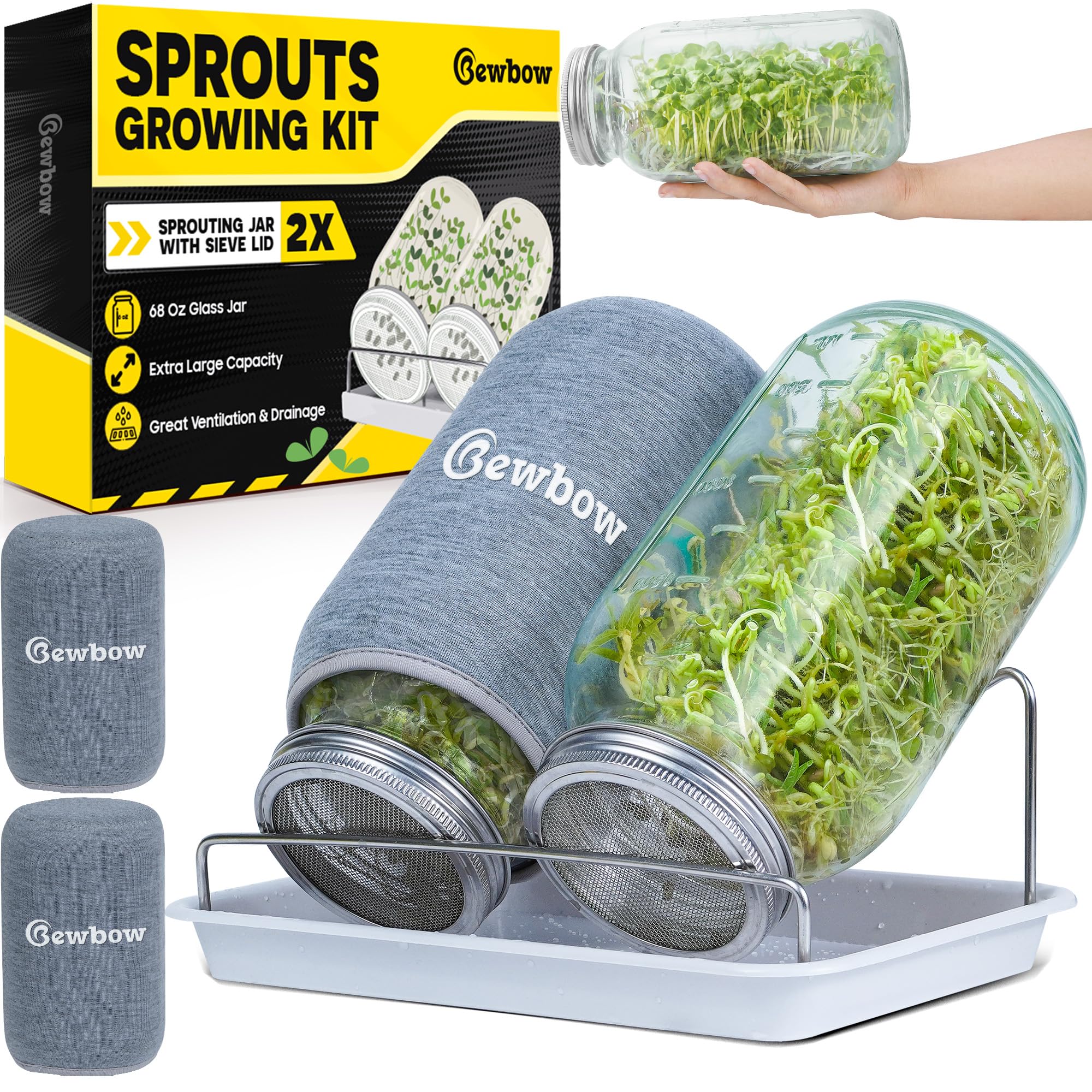 Bewbow seed sprouting mason jar stand supports stable, hands-free home growth