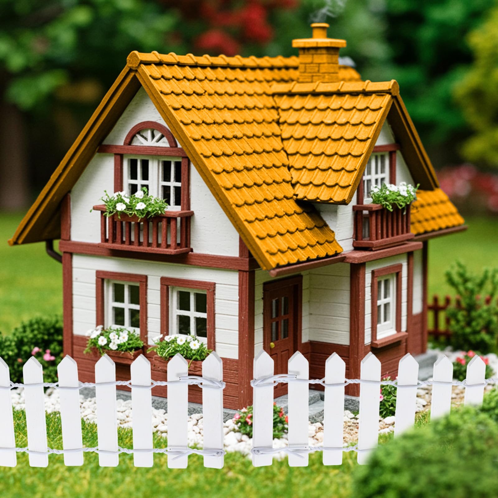Bewudy dollhouse yard fence in white enhances tiny outdoor spaces.