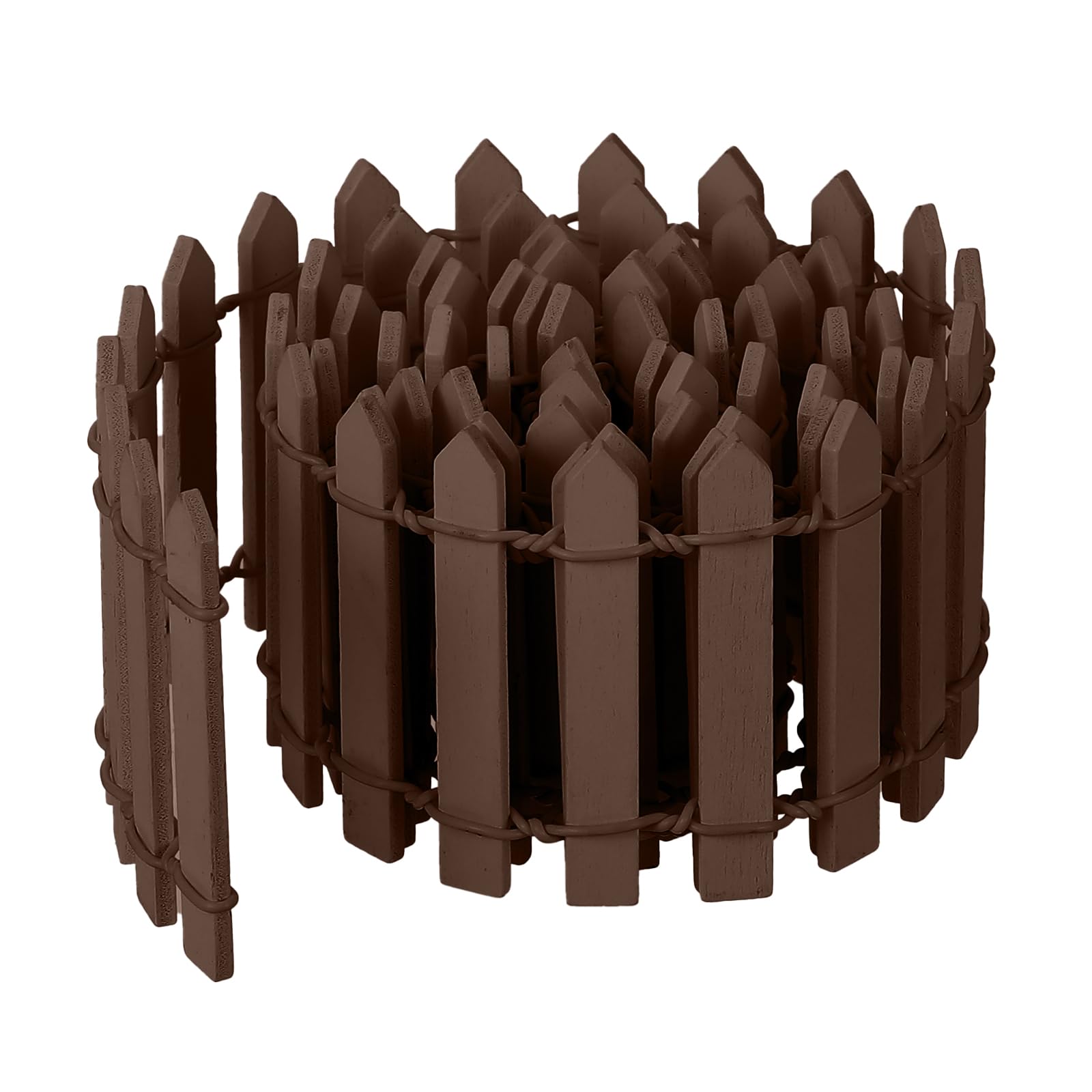 Bewudy fairy garden fence front view in brown wood for dollhouses and dioramas