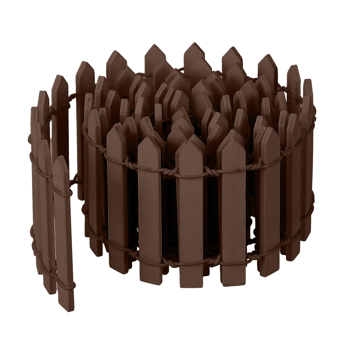Bewudy fairy garden fence front view in brown wood for dollhouses and dioramas