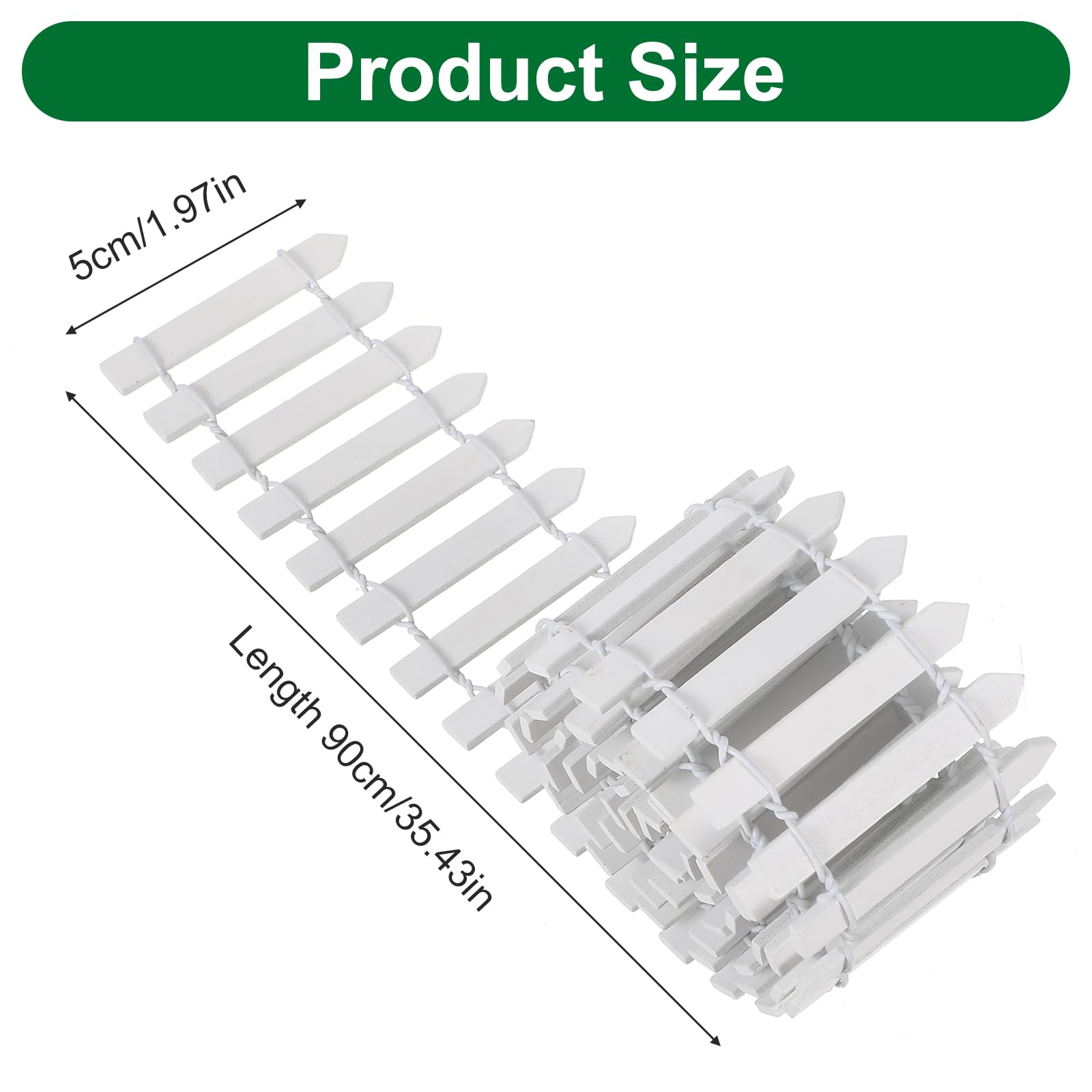 Bewudy wooden picket fence in white for dollhouse displays and planters.