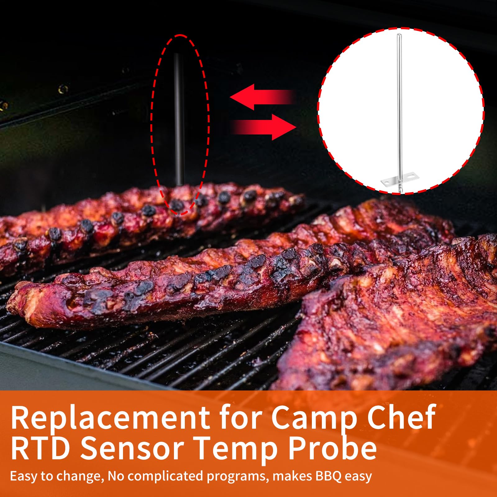 Bezmaksas RTD probe compatible with Camp Chef models for flexible grilling