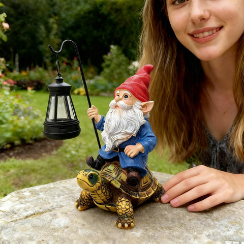 Bezseili gnome statue doubles as decorative yard ornament.