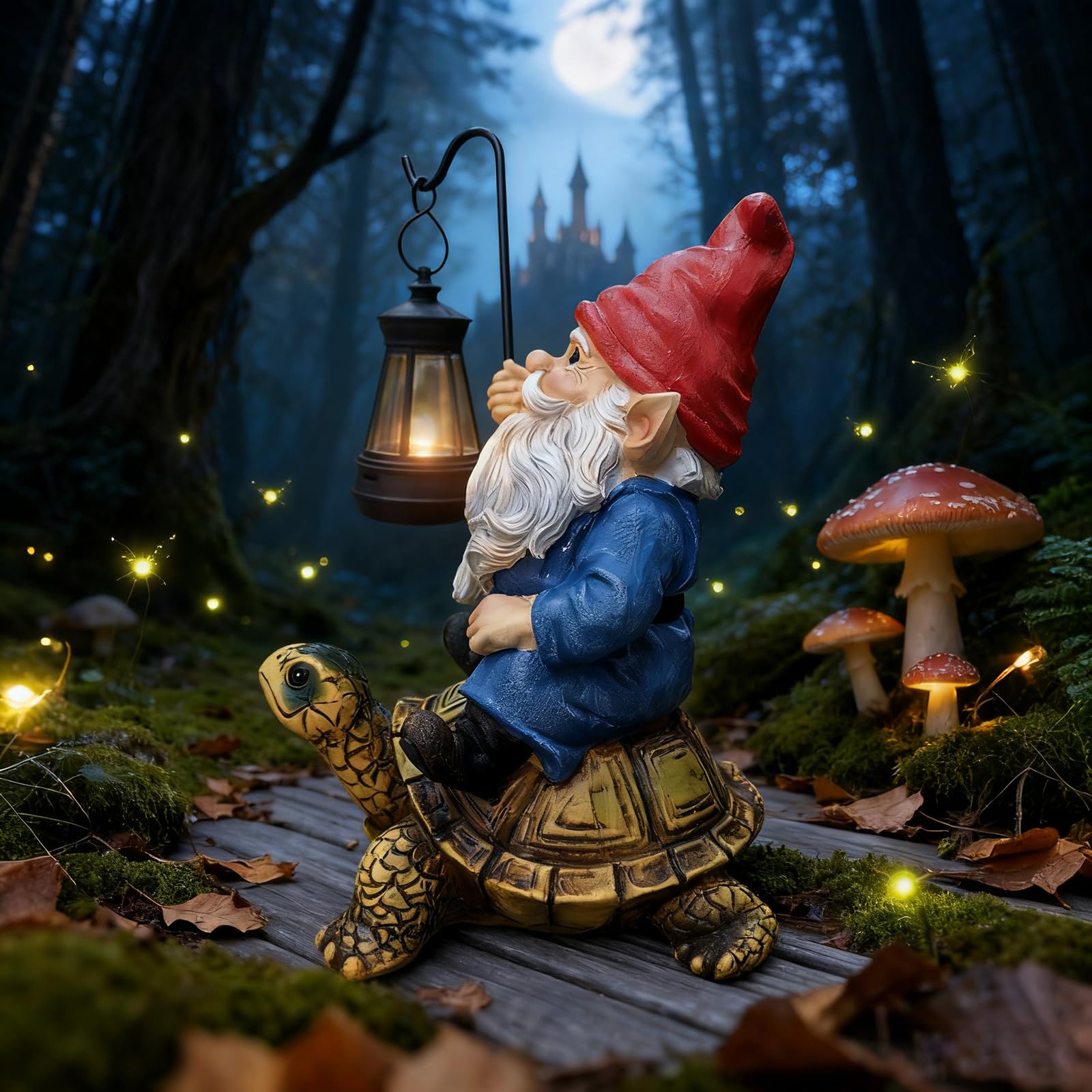Bezseili solar LED lantern gnome glows at dusk for ambiance.