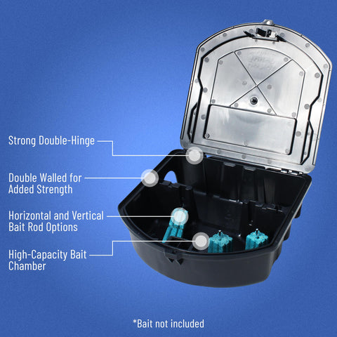 Low-profile B&G rodent station blends with wall surfaces for discreet placement.