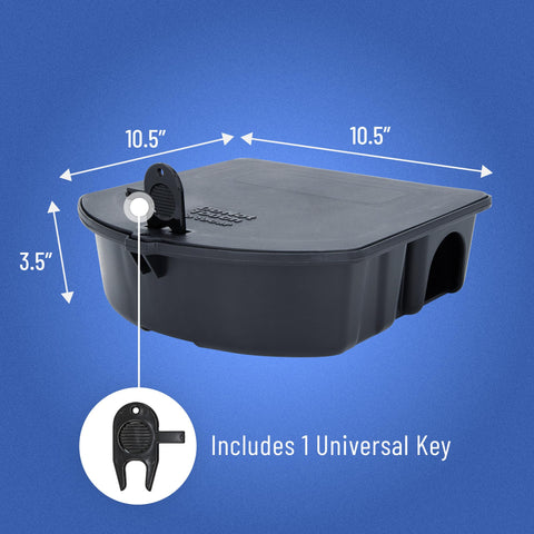 Tamper-resistant lid on a durable B&G rodent station for secure bait.