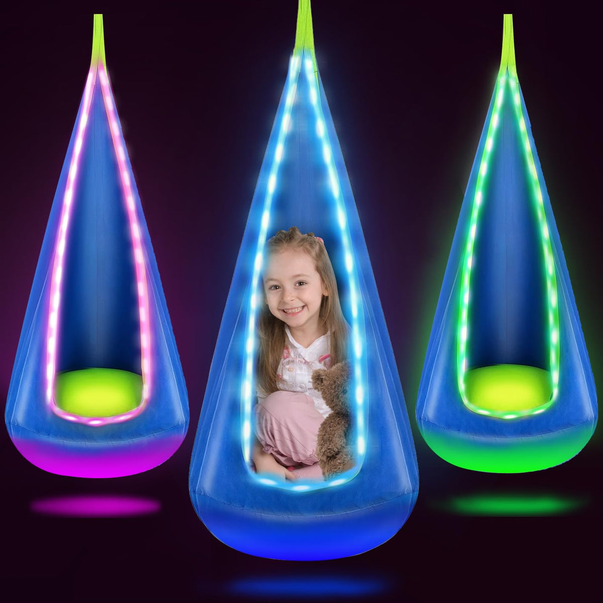 Bghdas light-up pod swing seat blue with LED lights for sensory play