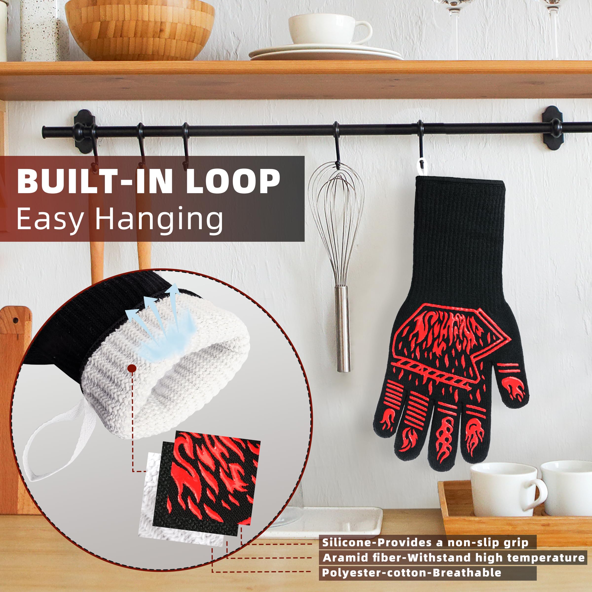 BHYTAKI BBQ Gloves come in gift box with two hooks for storage.