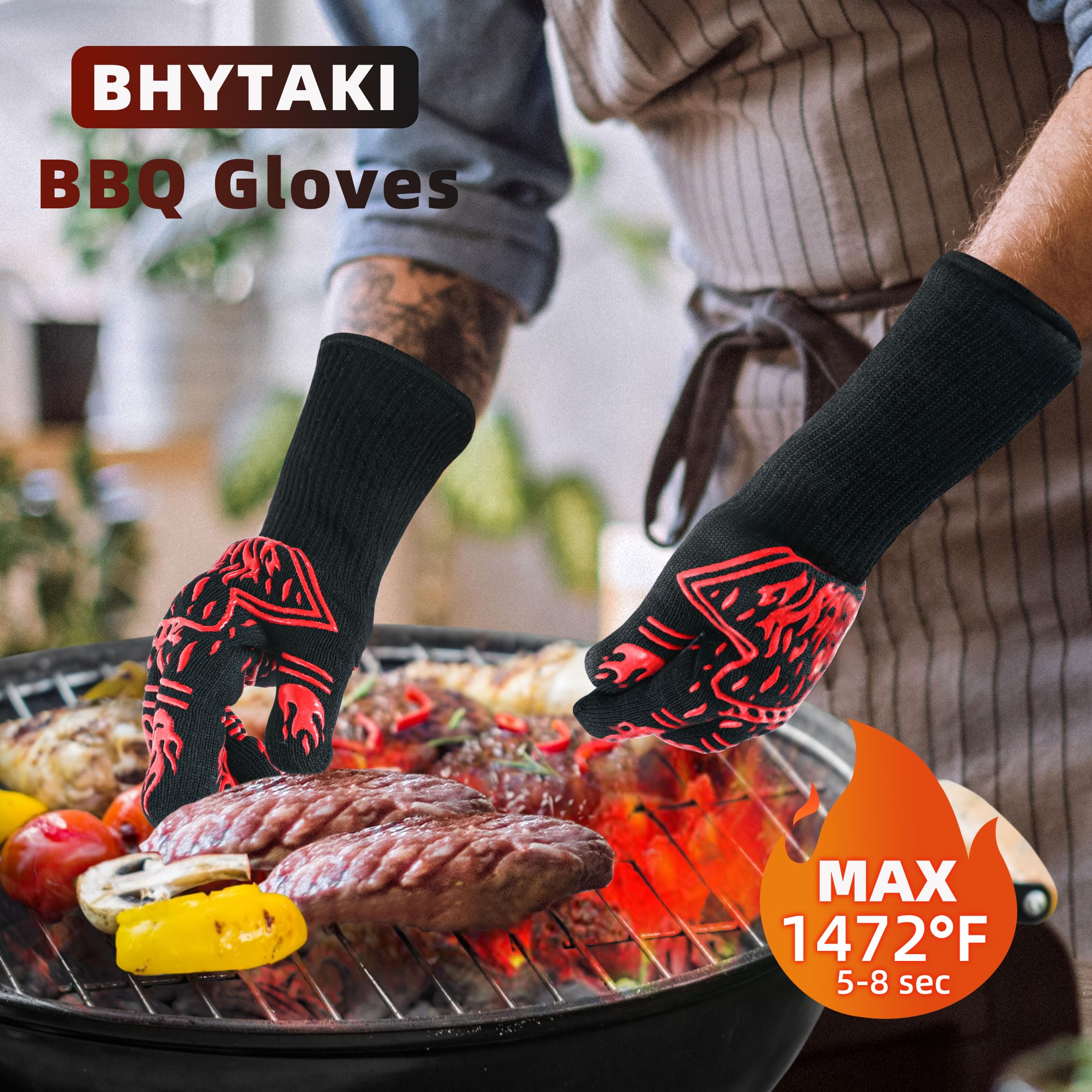 BHYTAKI BBQ Gloves include hanging loop for storage and drying.