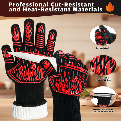 BHYTAKI BBQ Gloves have long cuffs to protect wrists during grilling.