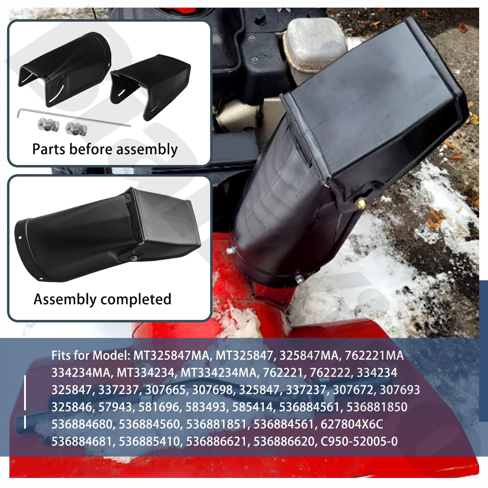 Chute assembly features a wide opening to improve snow discharge.